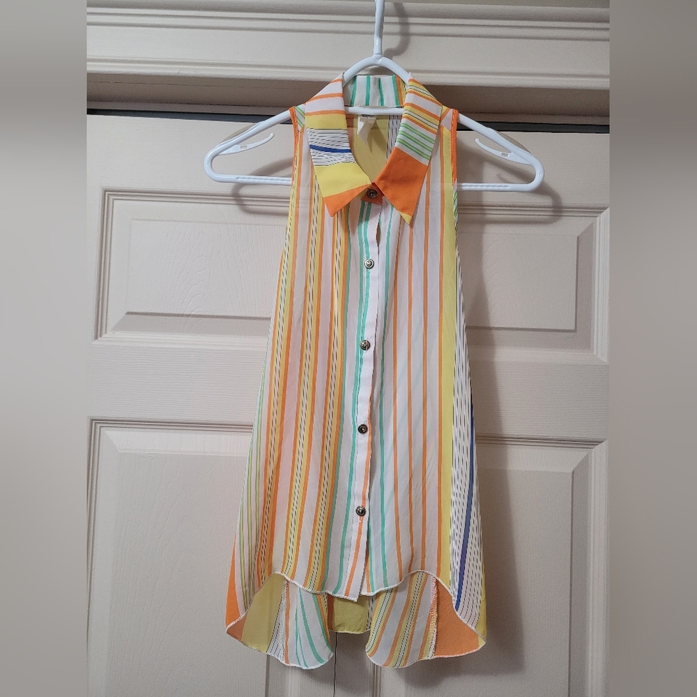 Striped Sleeveless Button-Up